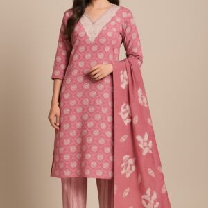 Printed cotton suit with Lace