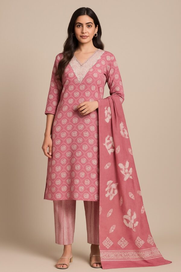 Printed cotton suit with Lace