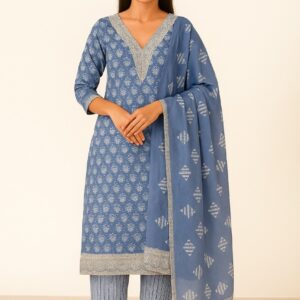 Printed Cotton Suit with Lace