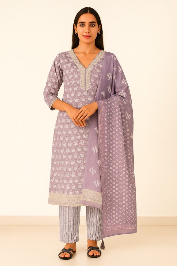 Printed cotton suit  with Lace