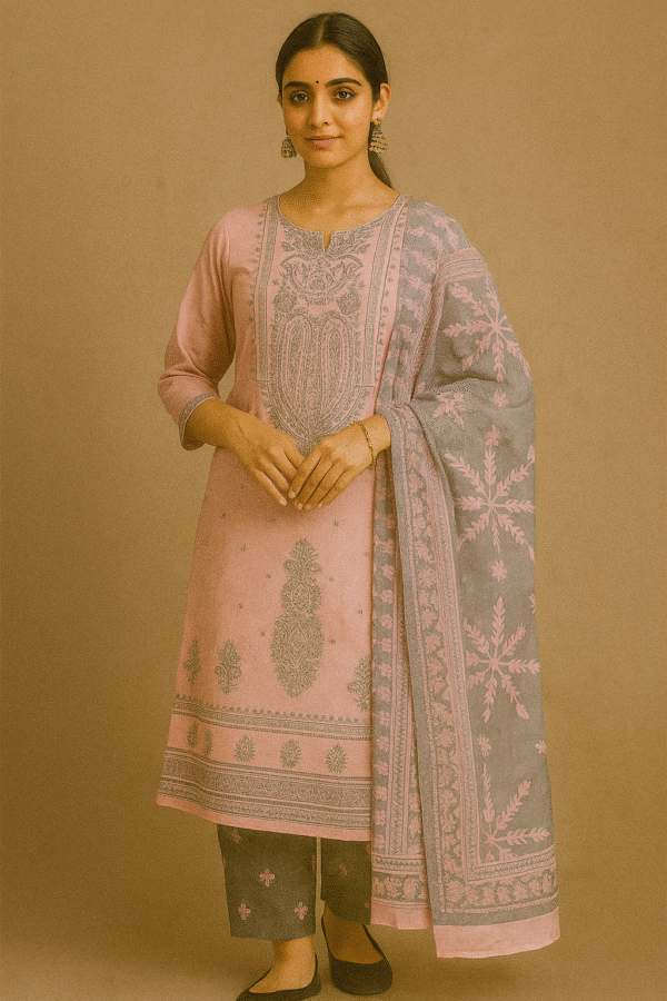 Mercerised Cotton Suit  with Printed Chiffon Dupatta