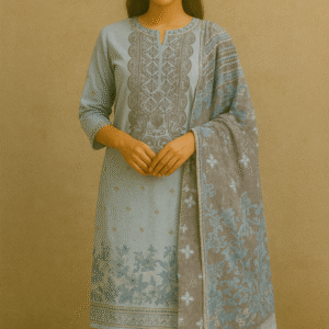 Mercerised Cotton Suit with Chiffon Dupatta
