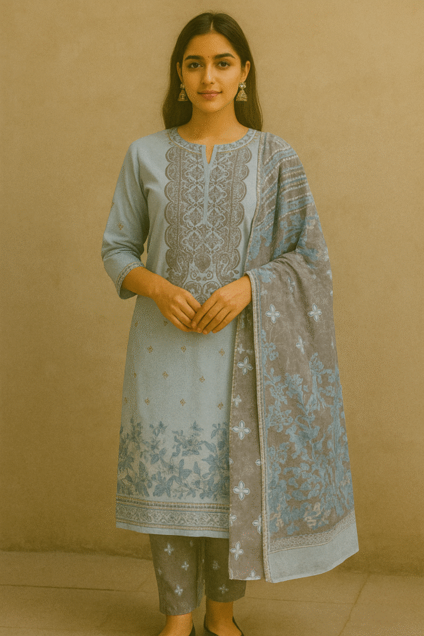 Mercerised Cotton Suit with Chiffon Dupatta