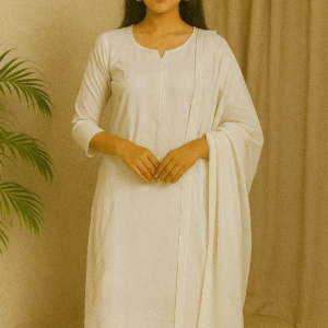 White Embroidered Cotton Suit