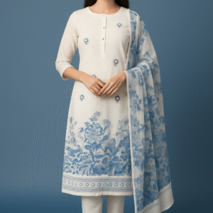 Cotton Suit with Button Patti Design & Printed Dupatta