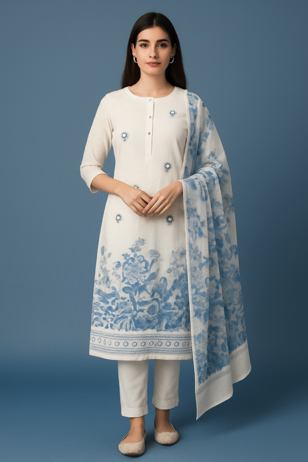 Cotton Suit with Button Patti Design & Printed Dupatta
