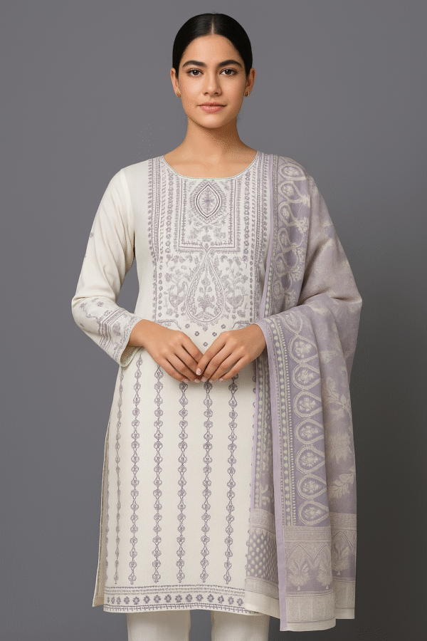 Mercerised Cotton Suit with printed Chiffon dupatta