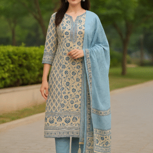 Chanderi Cotton Suit with Thread Work Dupatta