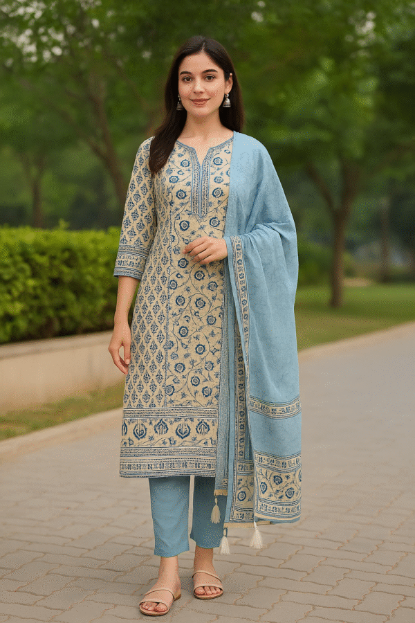 Chanderi Cotton Suit with Thread Work Dupatta