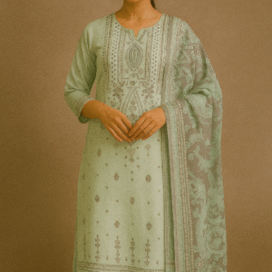 Mercerised Cotton Suit with Printed Chiffon Dupatta