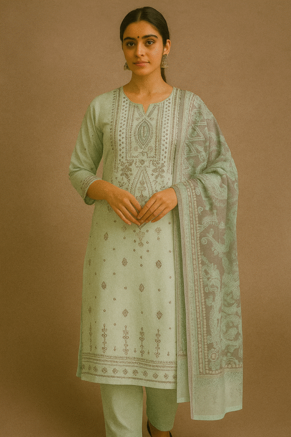 Mercerised Cotton Suit with Printed Chiffon Dupatta