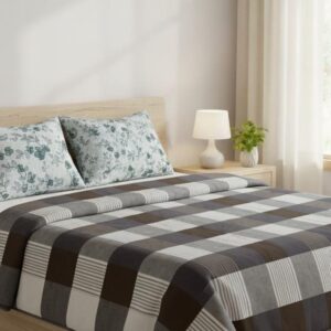 Swadeshi Check & Stripes Cotton Bedsheet