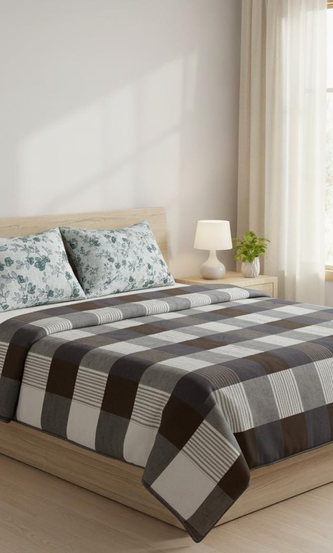Swadeshi Check & Stripes Cotton Bedsheet