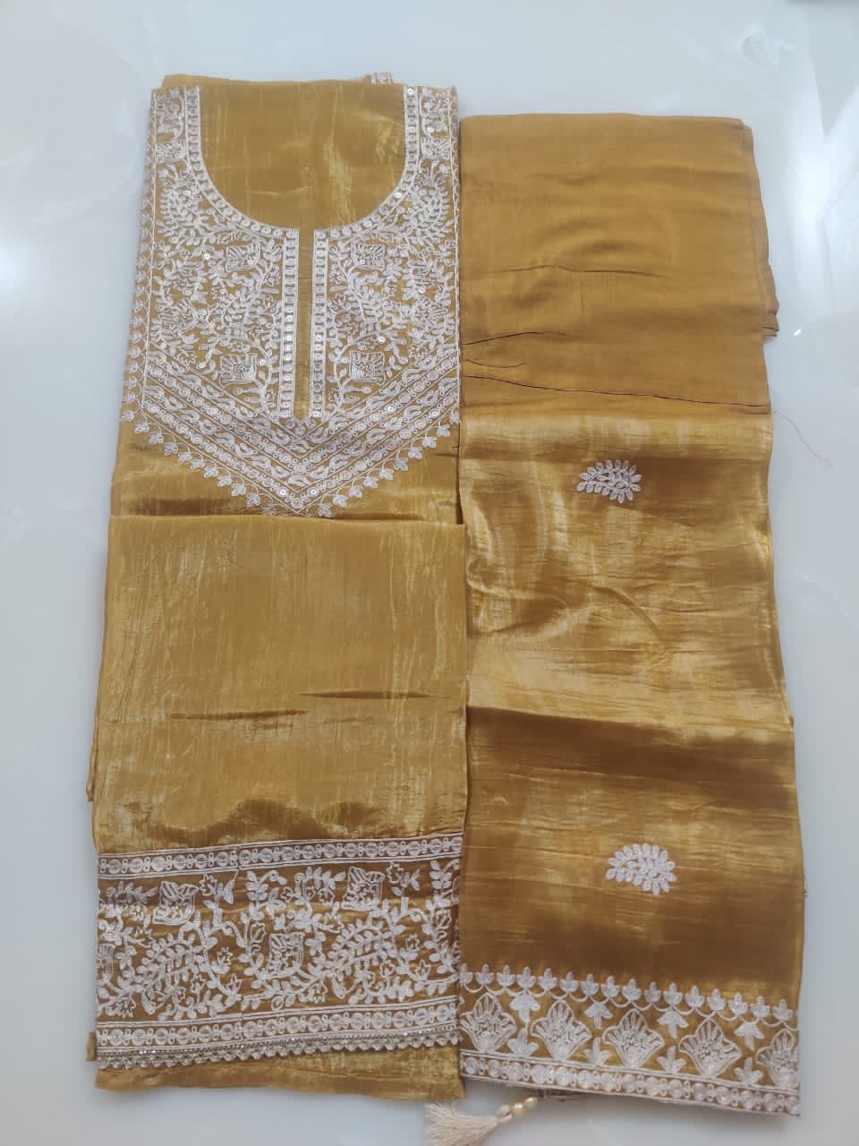 Mustard Crush Silk Embroidered Suit  - Image 2