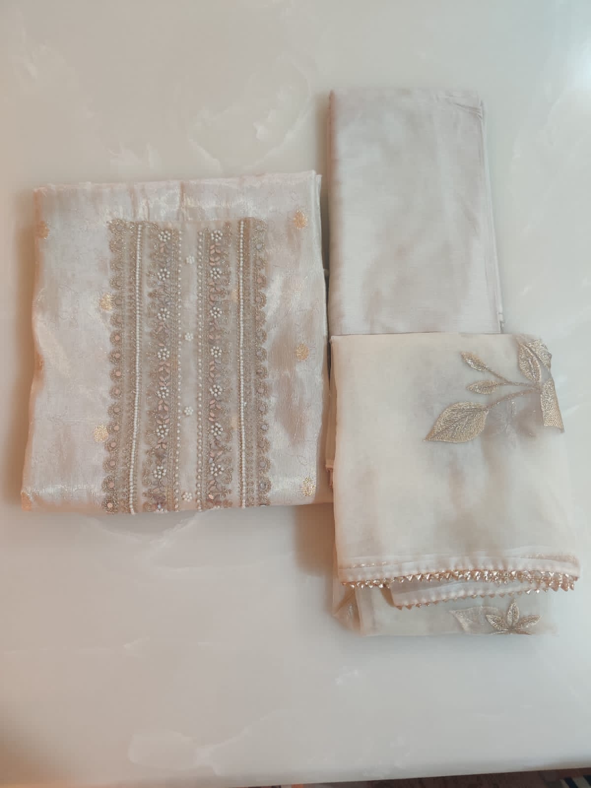 White Shimmer Jacquard Suit - Image 2
