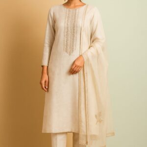 White Shimmer Jacquard Suit