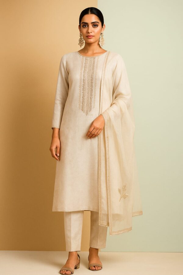 White Shimmer Jacquard Suit