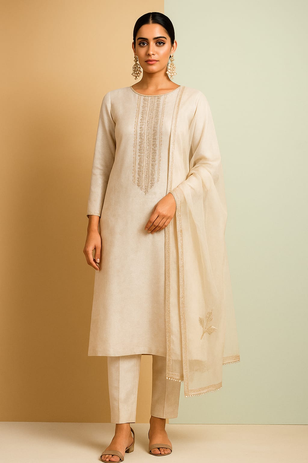 White Shimmer Jacquard Suit