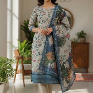 Elegant Linen Embroidery Suit