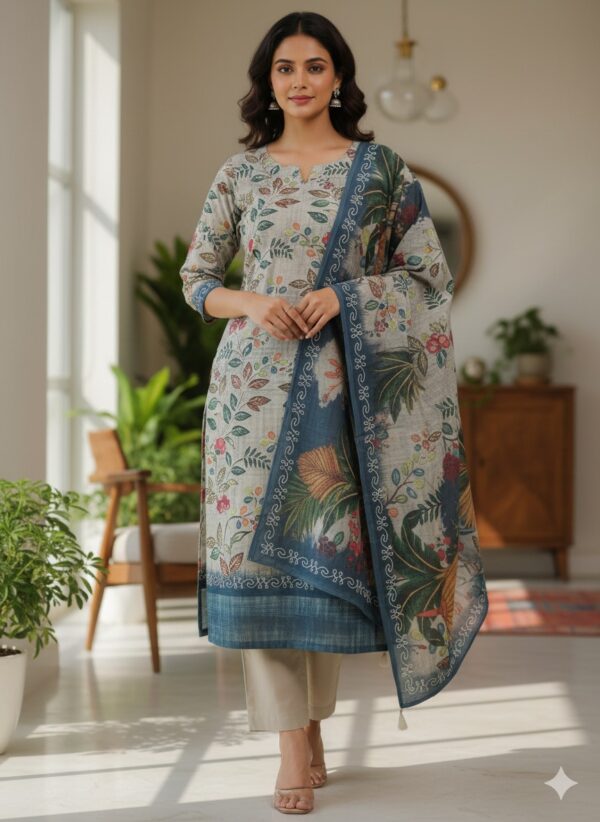 Elegant Linen Embroidery Suit