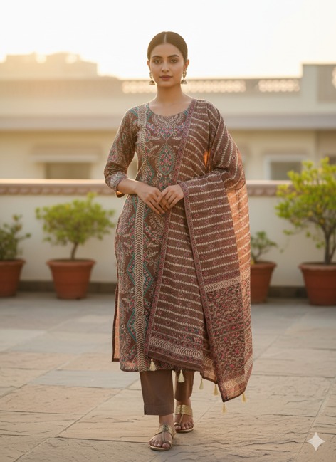 Heritage Maheshwari Kantha Work Suit