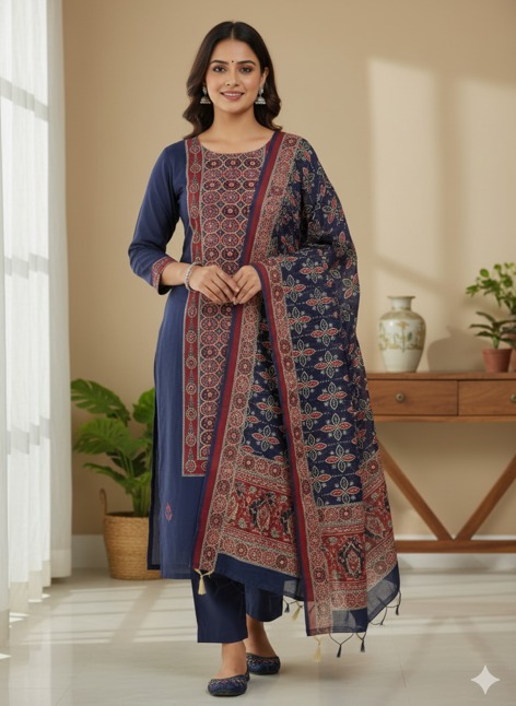 Heritage Maheshwari Kantha Work Suit