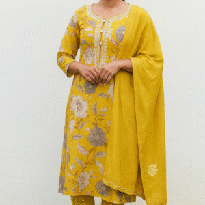 Embroidered Floral Cotton Suit