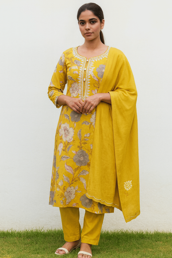 Embroidered Floral Cotton Suit
