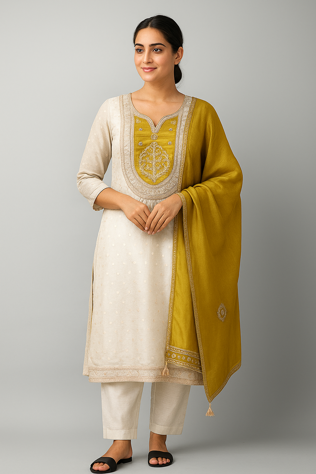 Ivory Gold Shimmer Embroidered Suit