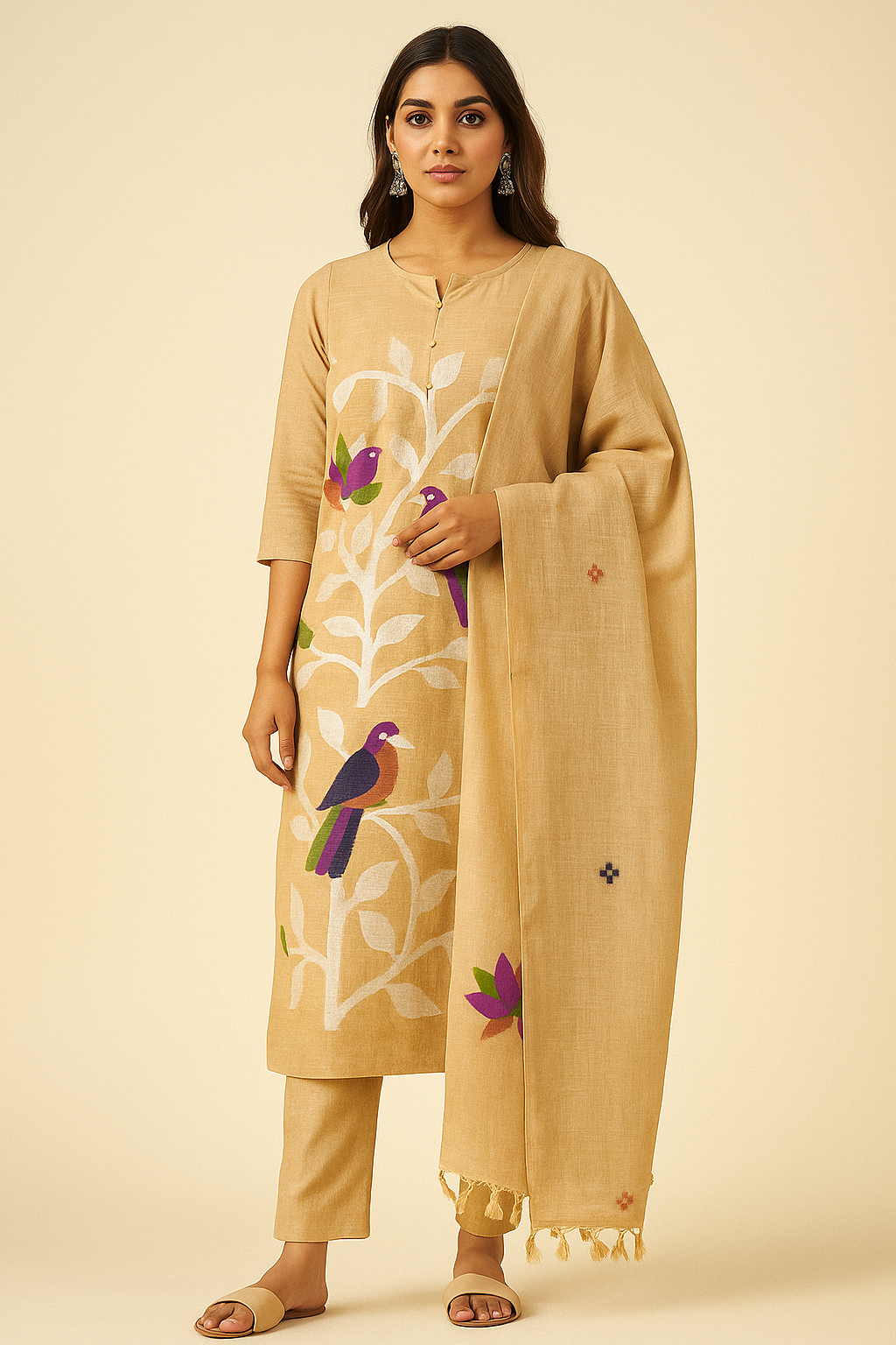 Beige Jamdani Handloom Suit