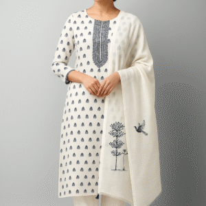 White Shimmer Booti Embroidered Suit