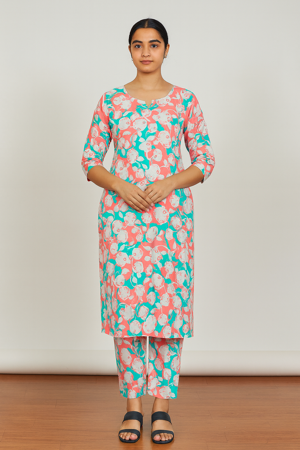 Coral Bloom Pure Musleen Fabric
