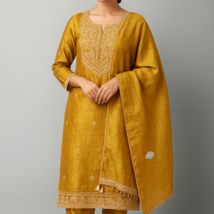 Mustard Crush Silk Embroidered Suit 