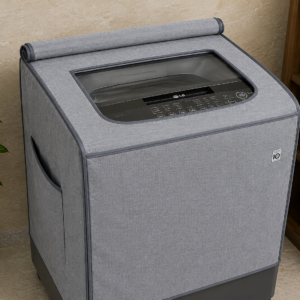 Grey top load washing machine cover