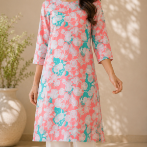Coral Berry Blossom Printed Kurti