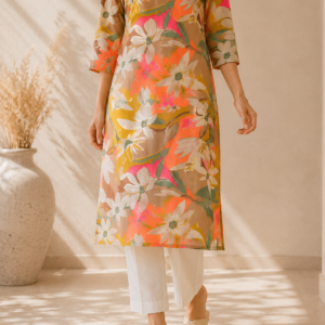 Golden Meadow Floral Print Kurti