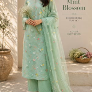 Mint Blossom Embroidered Suit Set
