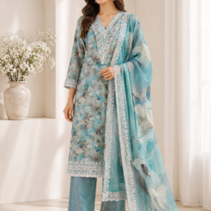 Aqua Blossom Musleen Suit